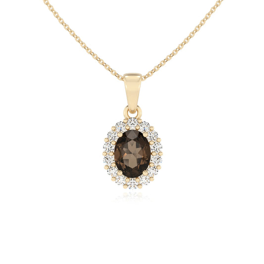 natural smoky-quartz oval solitaire necklaces in yellow gold