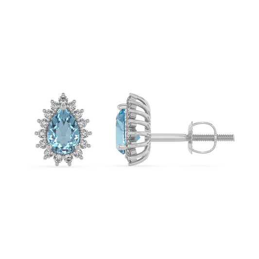 lab grown aquamarine pear stud earrings in sterling silver