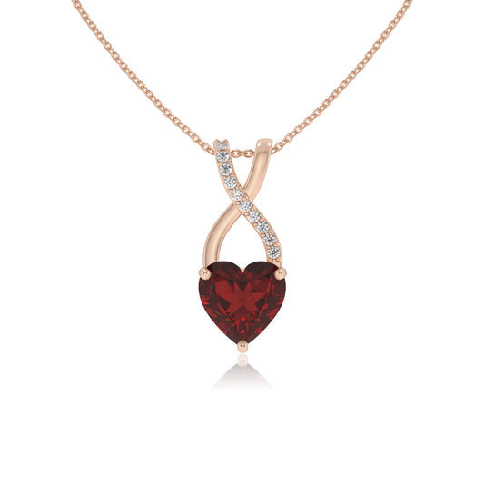 natural garnet heart solitaire necklaces in rose gold