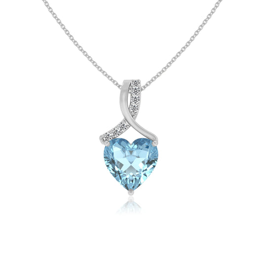 lab grown aquamarine heart solitaire necklaces in white gold