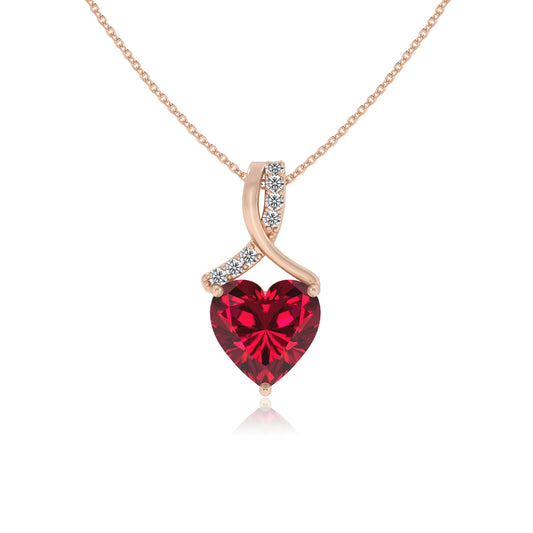 lab grown ruby heart solitaire necklaces in rose gold