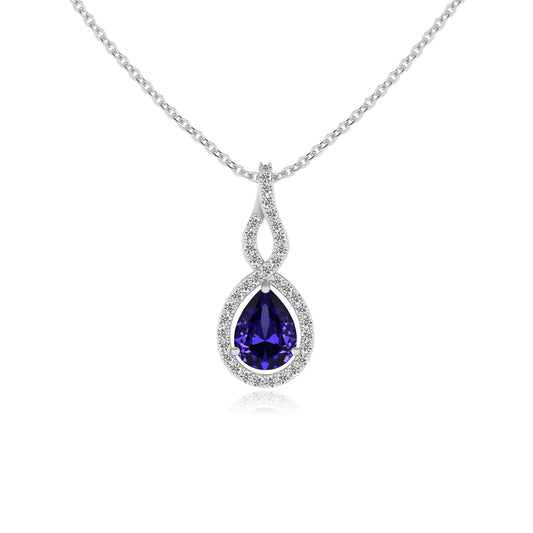 lab grown tanzanite pear necklaces in white gold