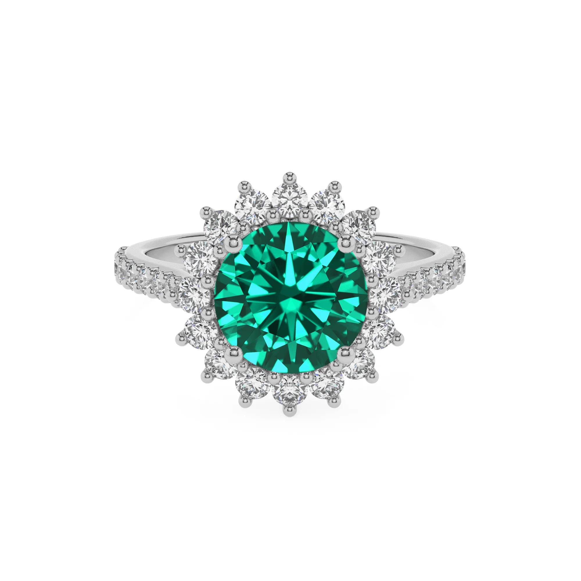lab grown emerald round solitaire rings in white gold