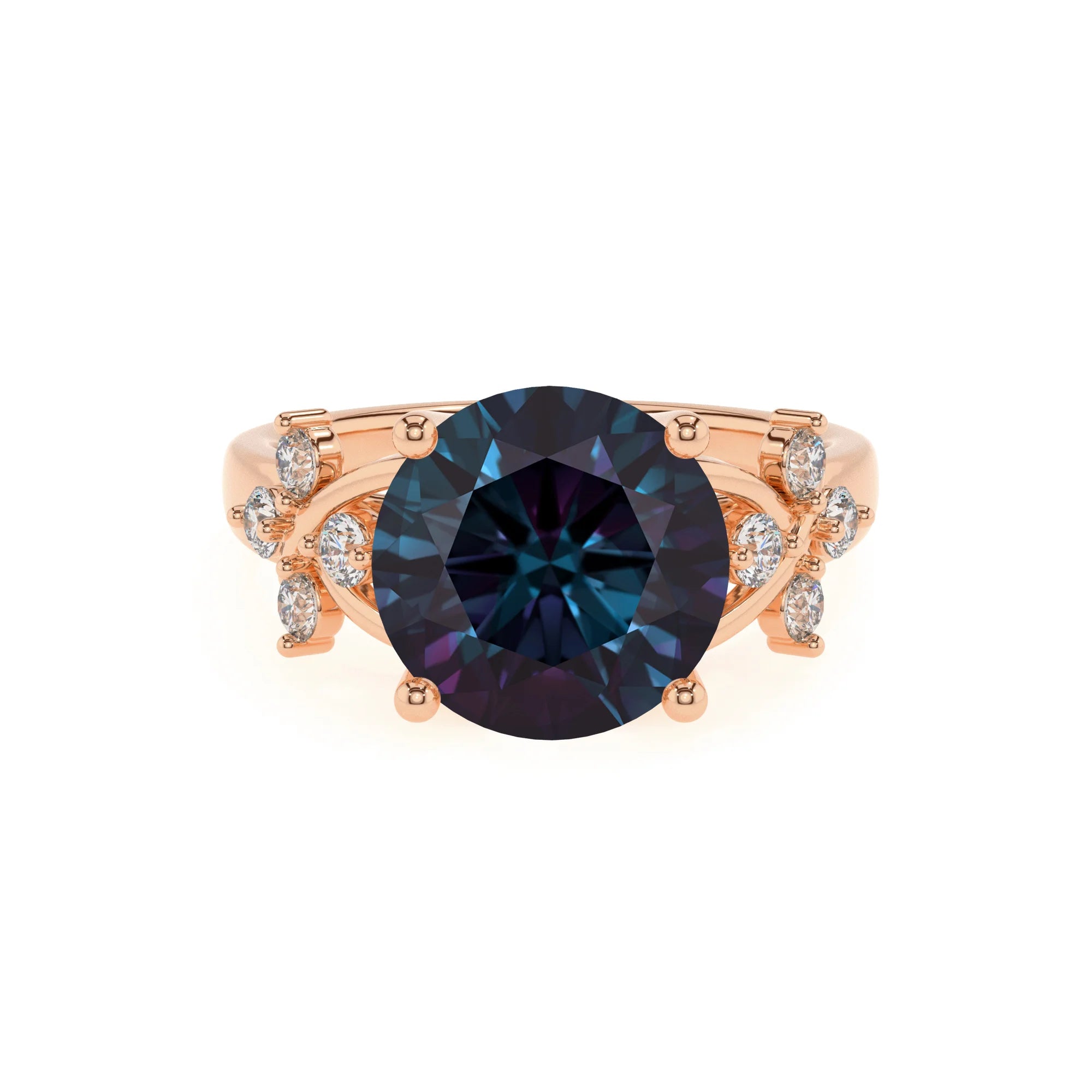lab grown alexandrite round solitaire rings in rose gold