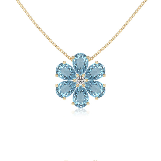 lab grown aquamarine pear solitaire necklaces in yellow gold