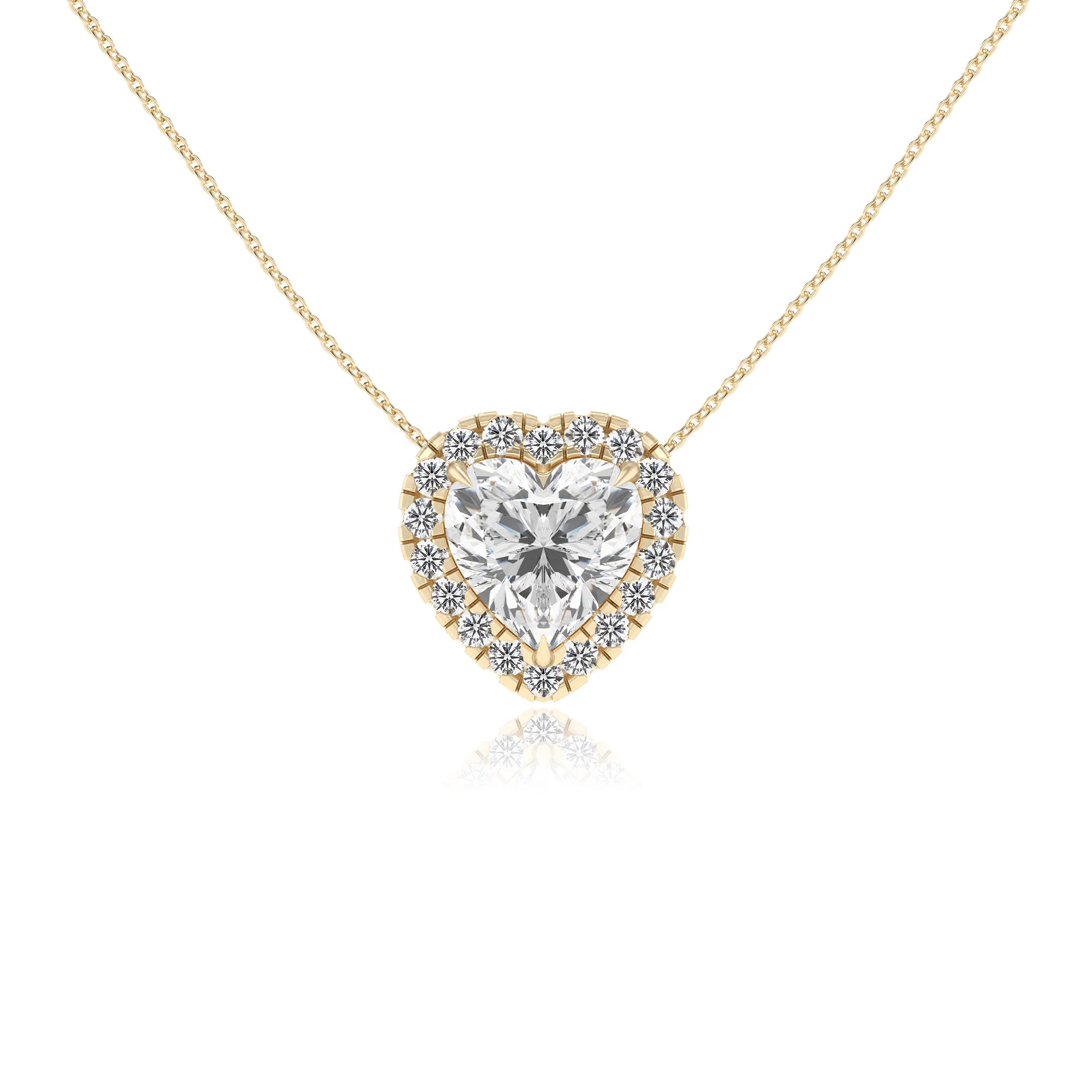 lab grown moissanite heart solitaire necklaces in yellow gold