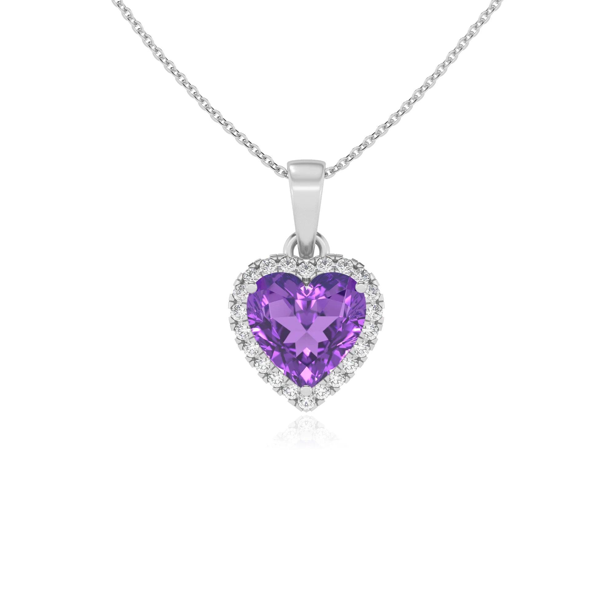 lab grown amethyst heart solitaire necklaces in platinum