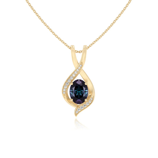 lab grown alexandrite oval solitaire necklaces in yellow gold