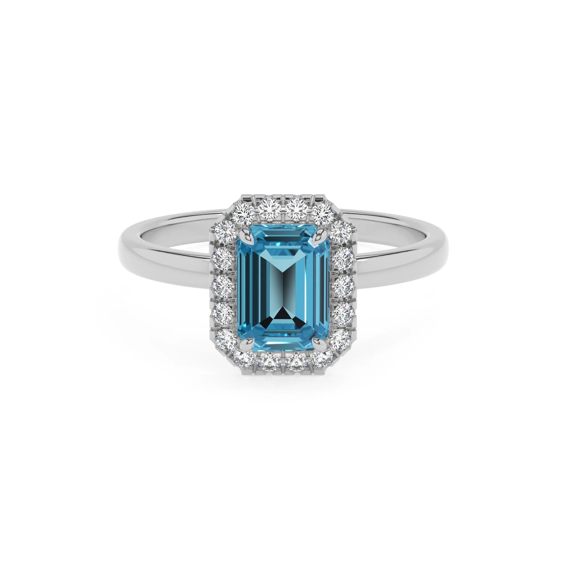 natural swiss-blue-topaz emerald cut solitaire rings in platinum