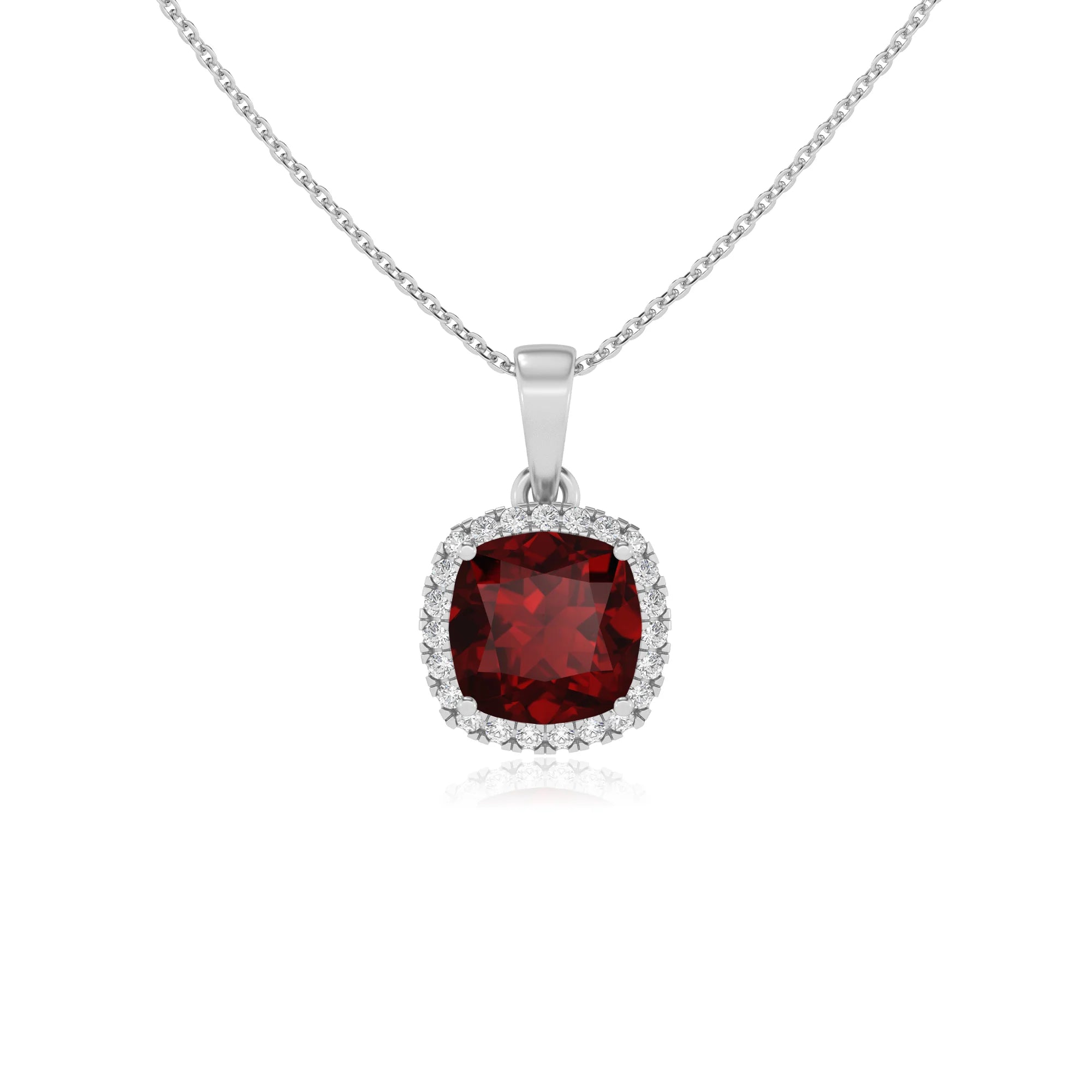 natural garnet cushion solitaire necklaces in white gold