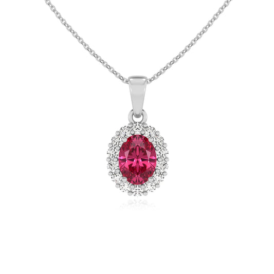 lab grown pink-tourmaline oval solitaire necklaces in sterling silver