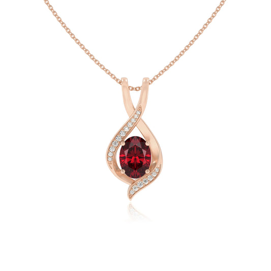 lab grown ruby oval solitaire necklaces in rose gold