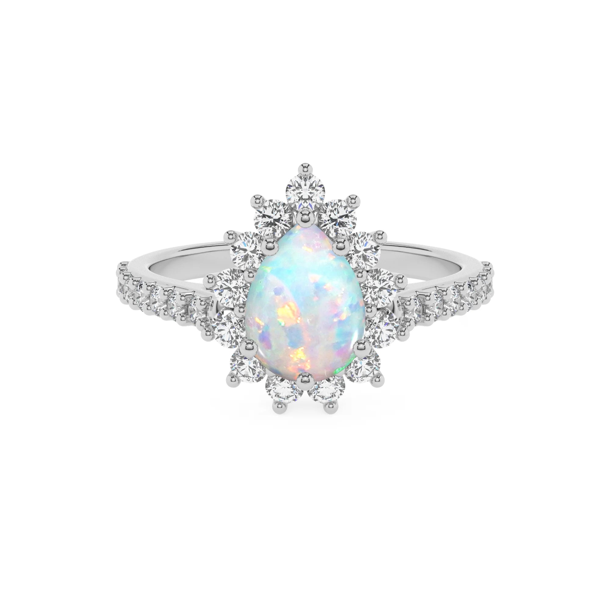 lab grown opal pear solitaire rings in sterling silver
