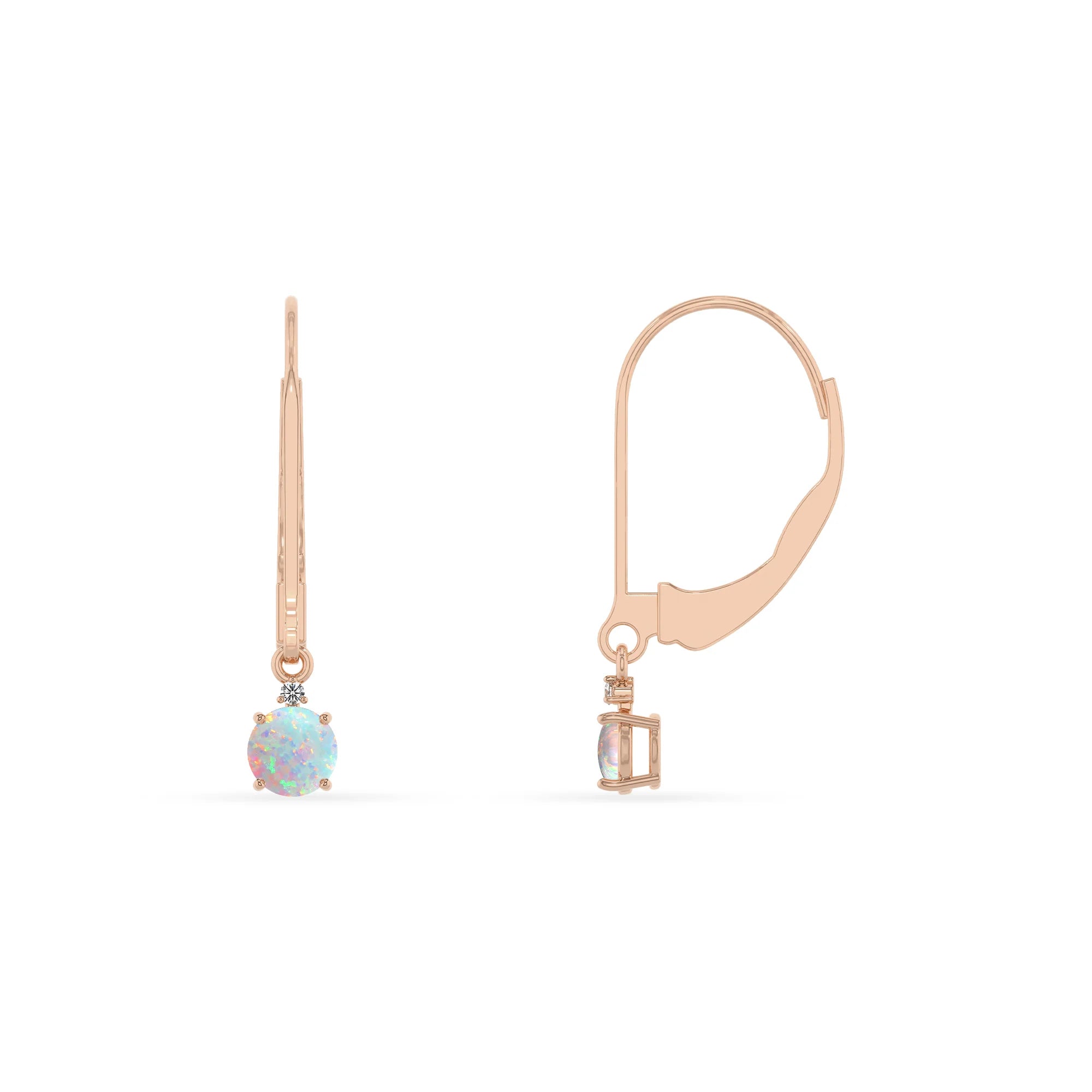 lab grown opal round drop earrings in rose gold