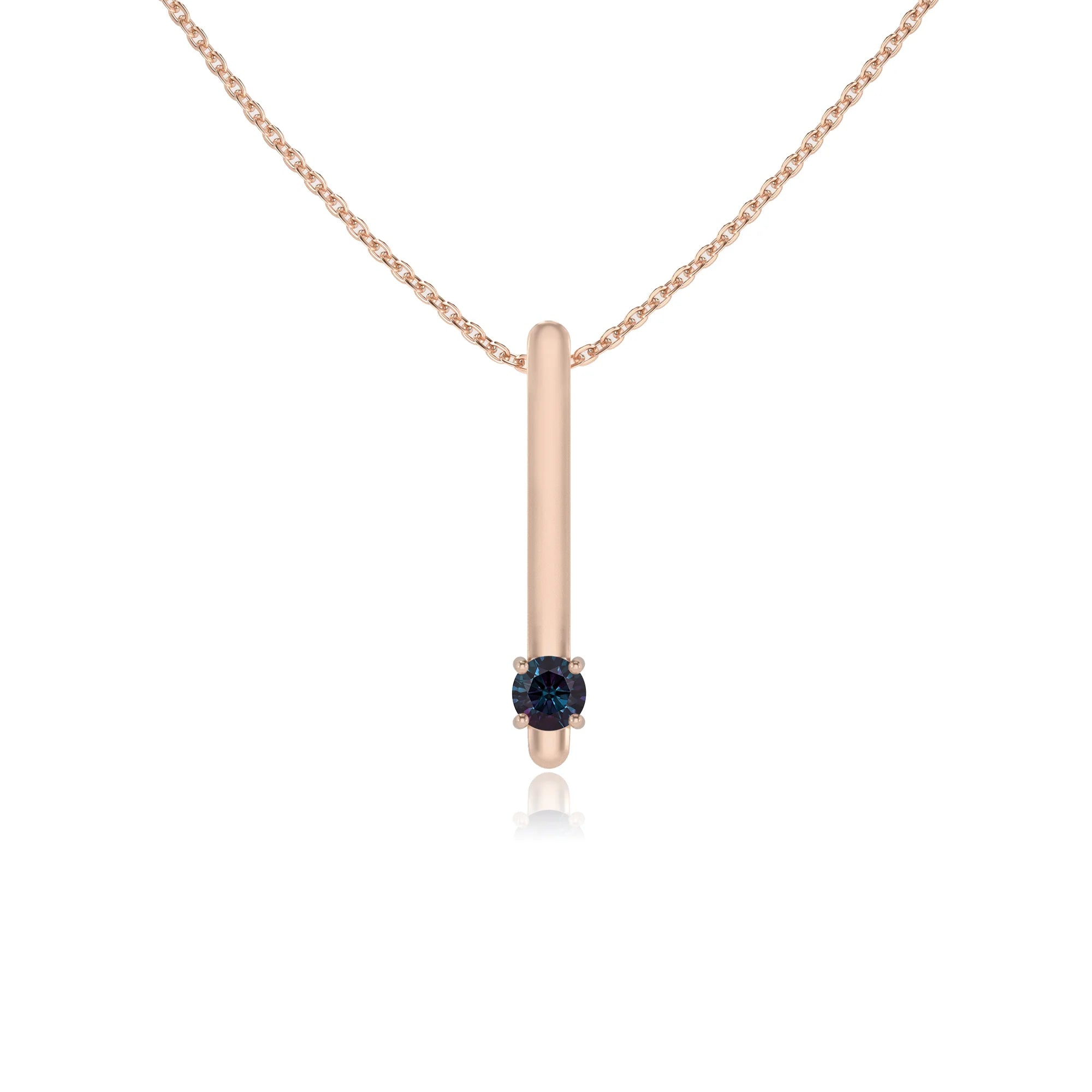 lab grown alexandrite round bar necklaces in rose gold