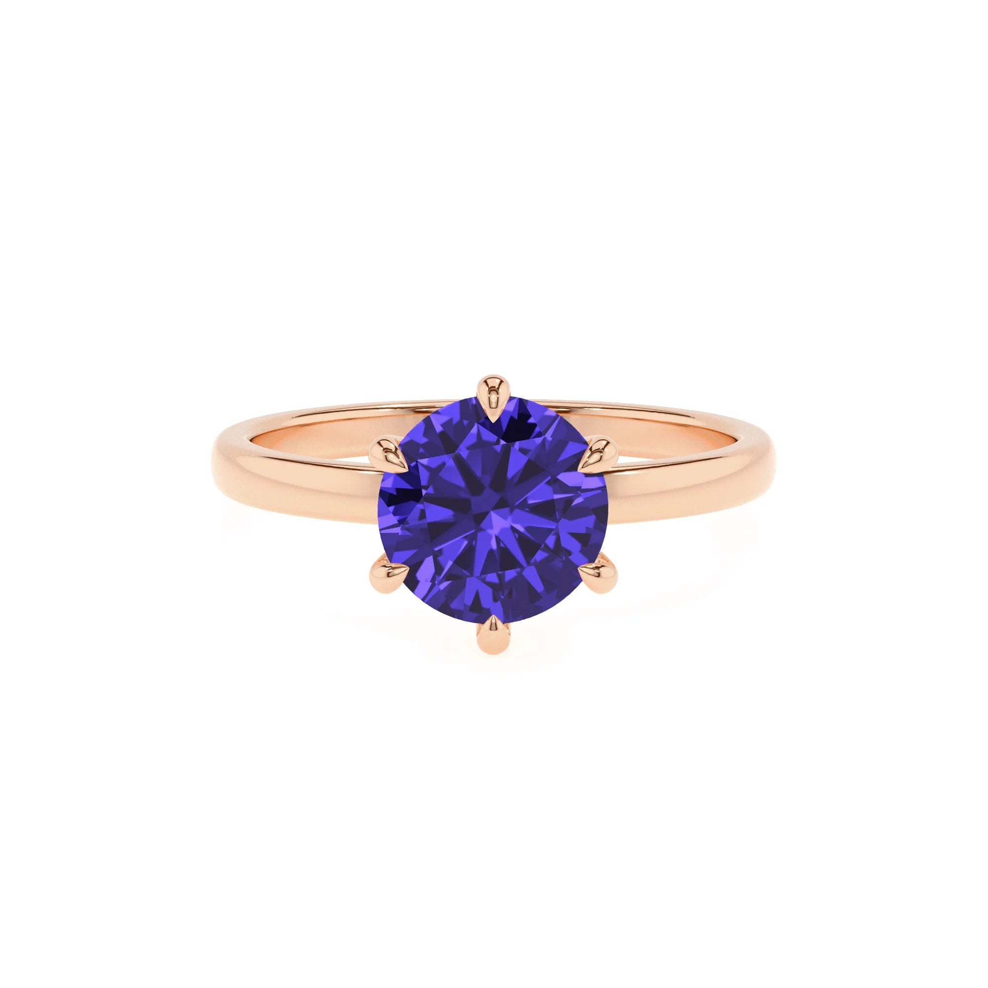 lab grown tanzanite round solitaire rings in rose gold