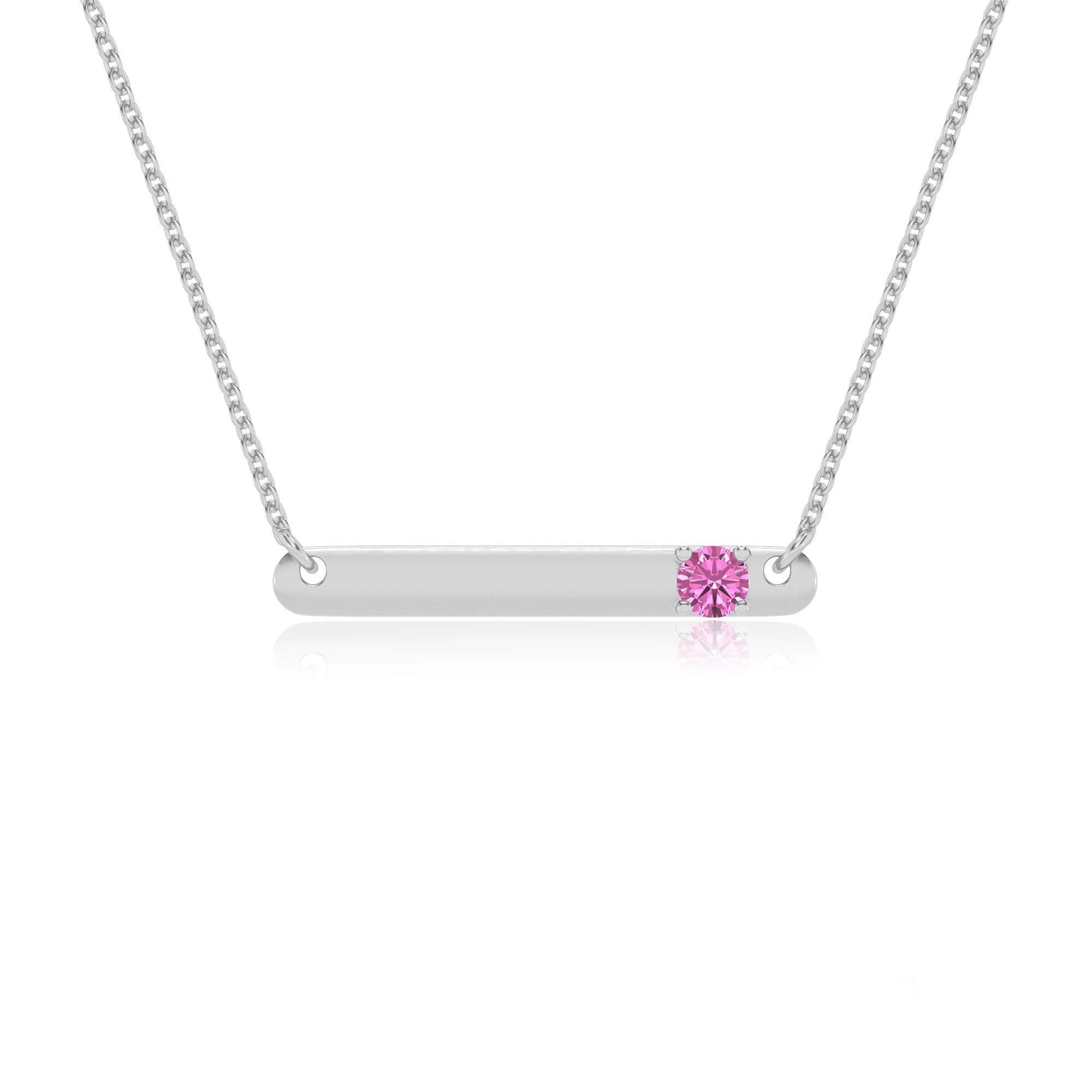 lab grown pink-sapphire round bar v-bale necklaces in sterling silver