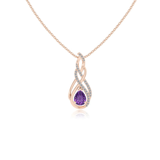 lab grown amethyst pear solitaire necklaces in rose gold