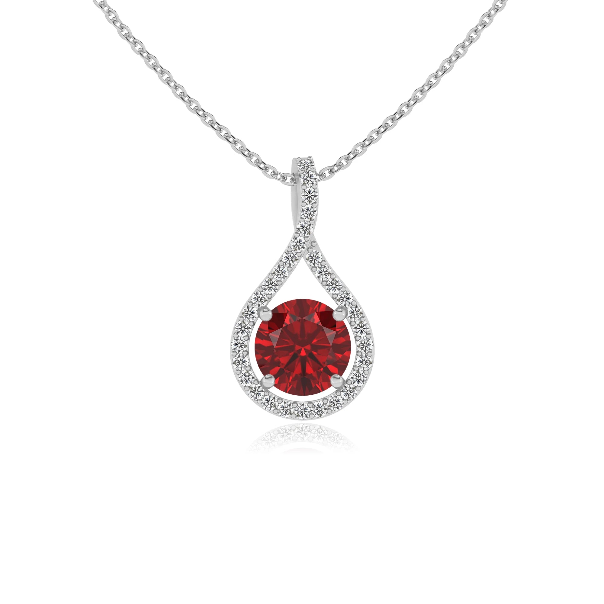 lab grown ruby round solitaire necklaces in sterling silver