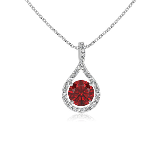 lab grown ruby round solitaire necklaces in sterling silver