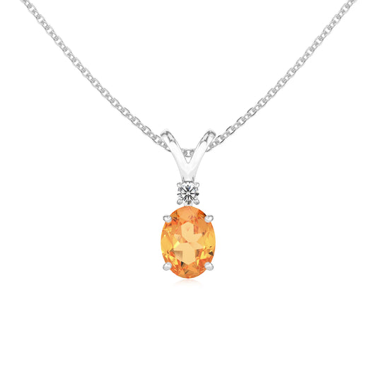 lab grown citrine oval solitaire v-bale necklaces in sterling silver