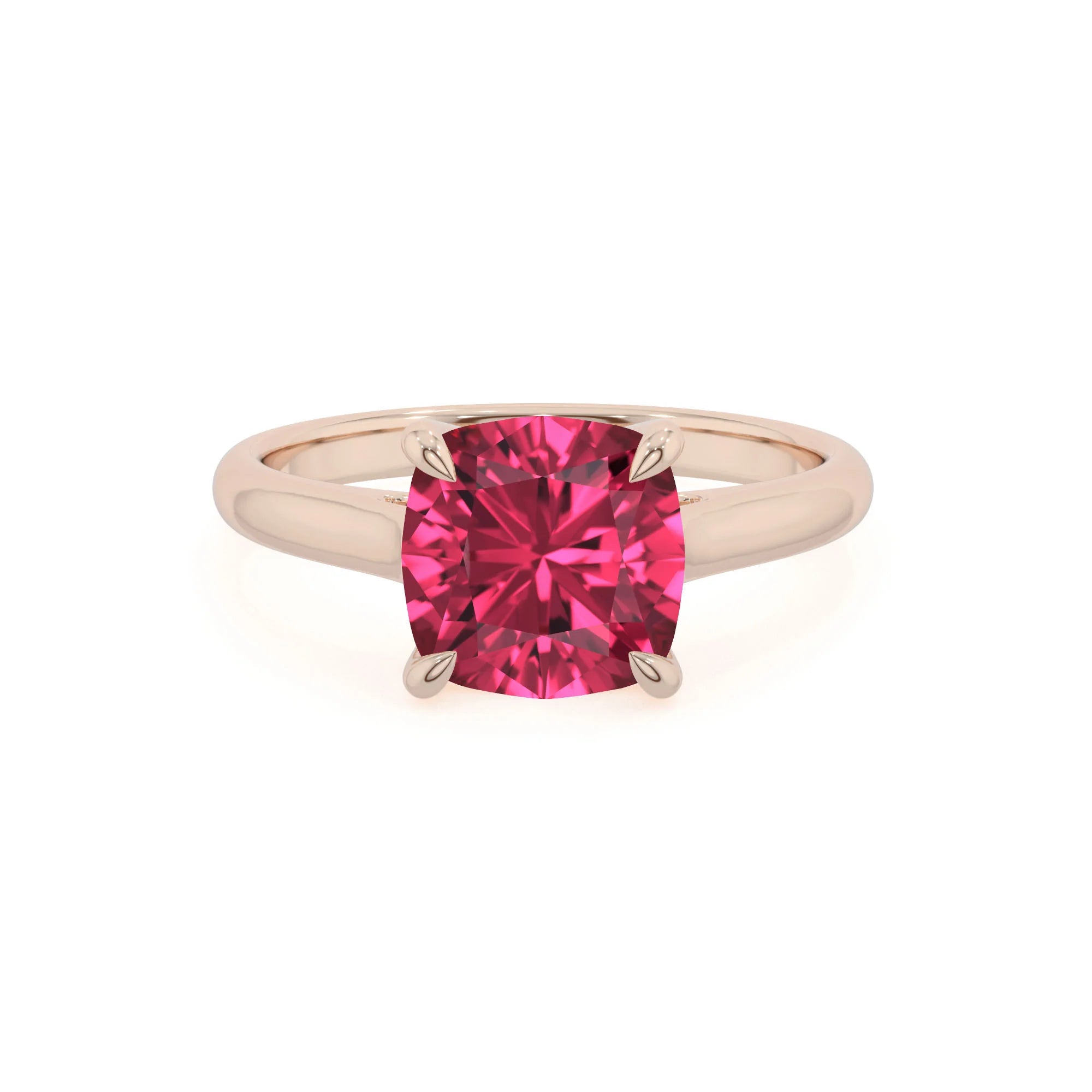 lab grown pink-tourmaline cushion solitaire rings in rose gold