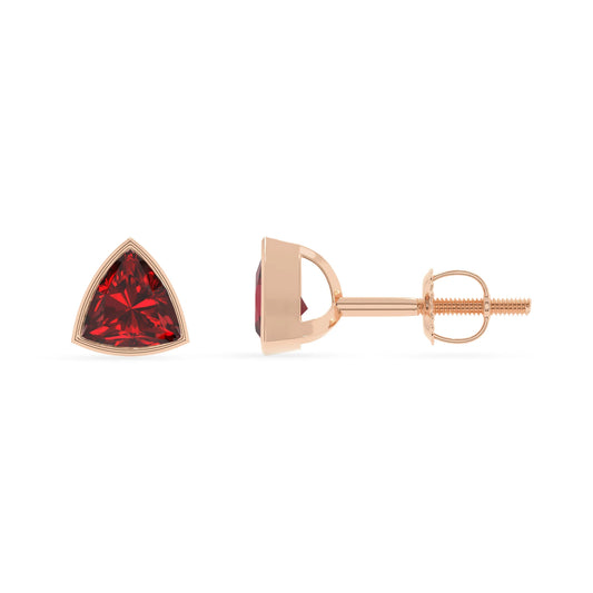 lab grown ruby trillion stud earrings in rose gold