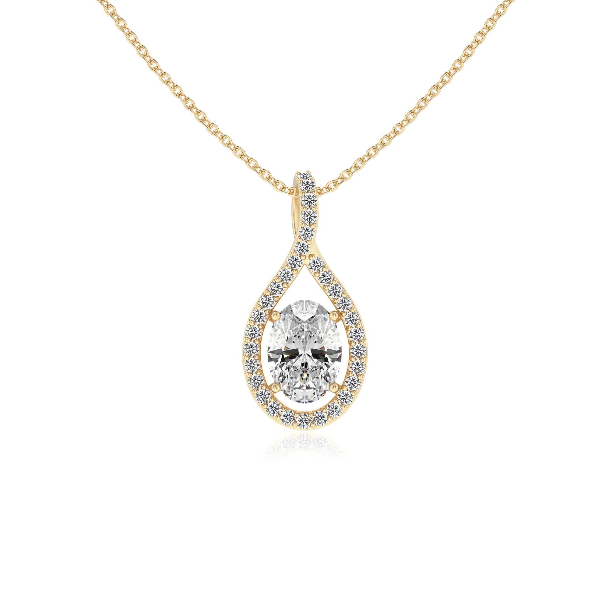 lab grown moissanite oval solitaire necklaces in yellow gold