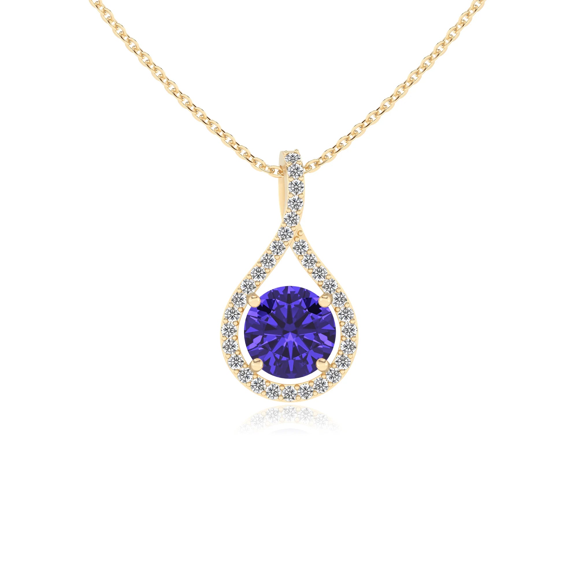 lab grown tanzanite round solitaire necklaces in yellow gold
