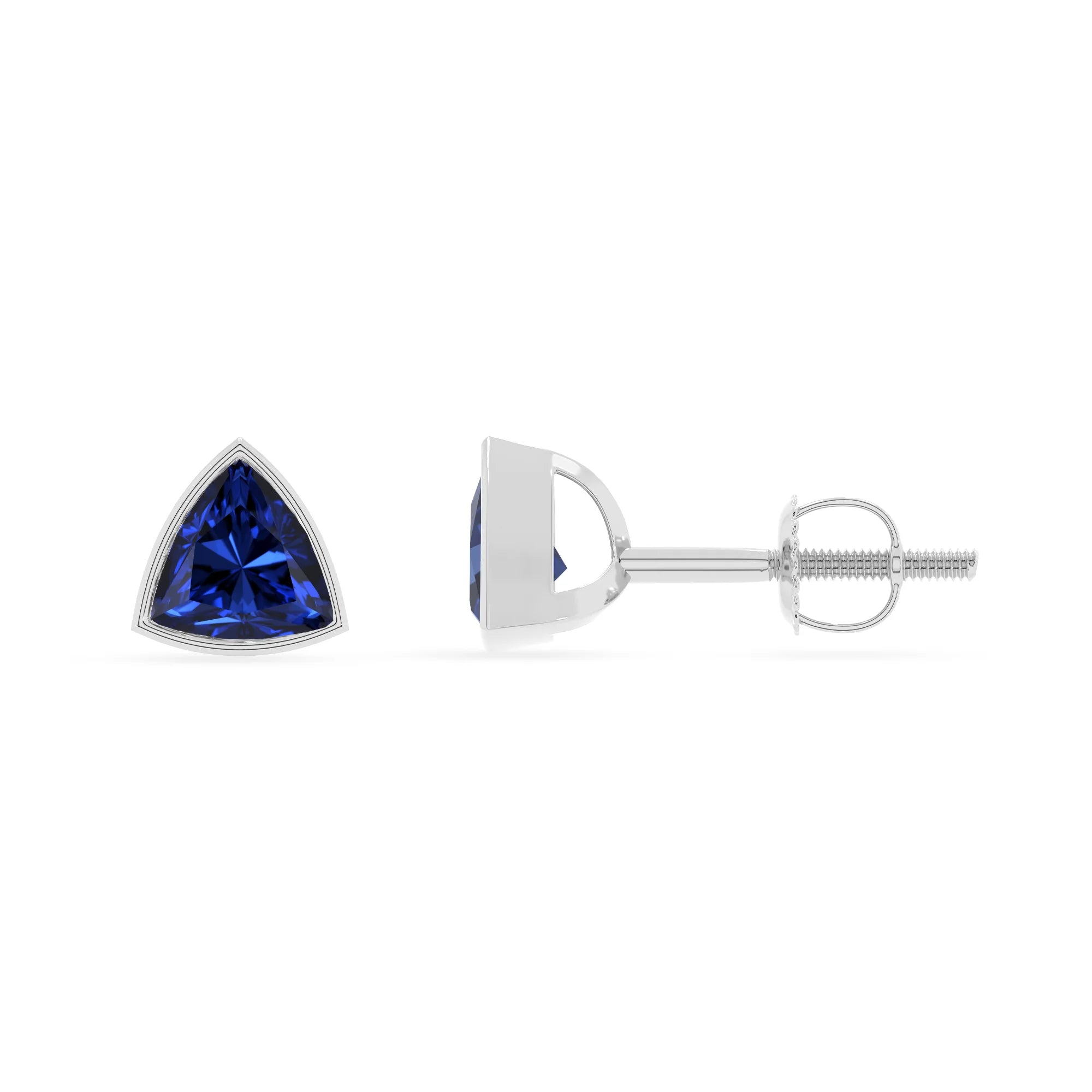 lab grown blue sapphire trillion stud earrings in platinum