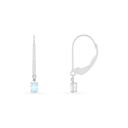 natural rainbow moonstone oval drop earrings in sterling silver