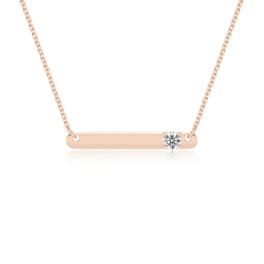 lab grown moissanite round bar v-bale necklaces in rose gold