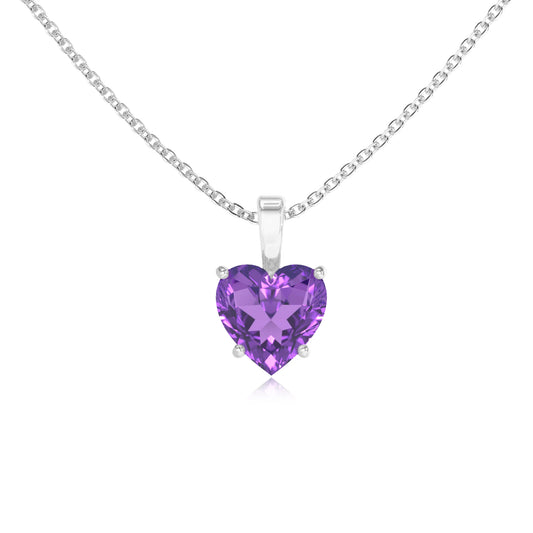 lab grown amethyst heart solitaire necklaces in platinum