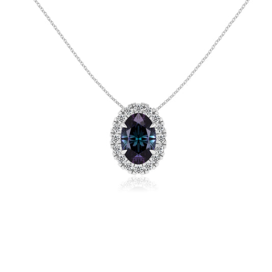 lab grown alexandrite oval solitaire necklaces in white gold