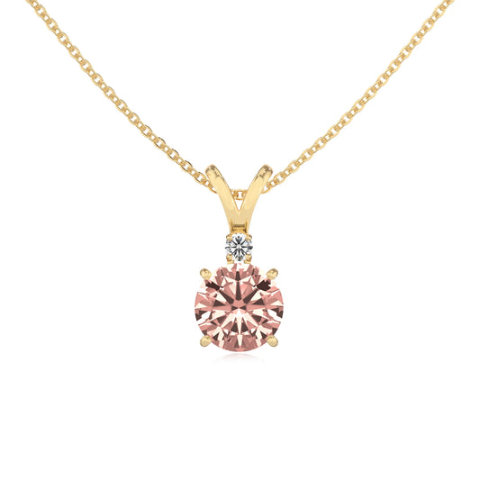lab grown morganite round solitaire v-bale necklaces in yellow gold