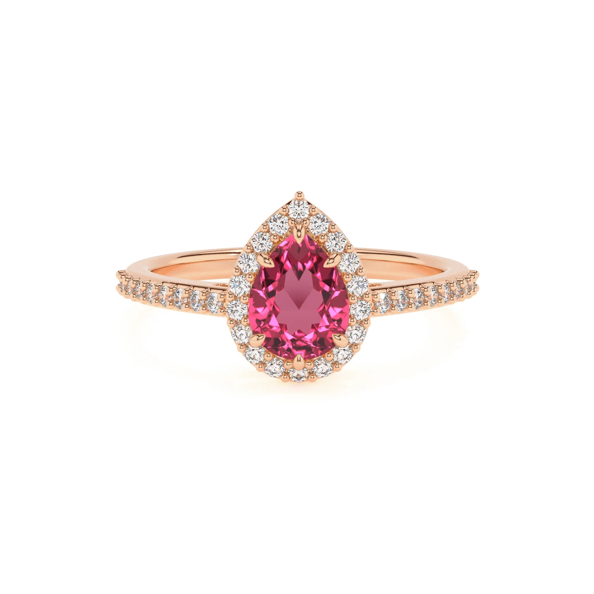 lab grown pink-tourmaline pear solitaire rings in rose gold
