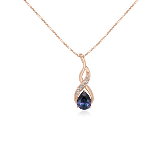 lab grown alexandrite pear solitaire necklaces in rose gold