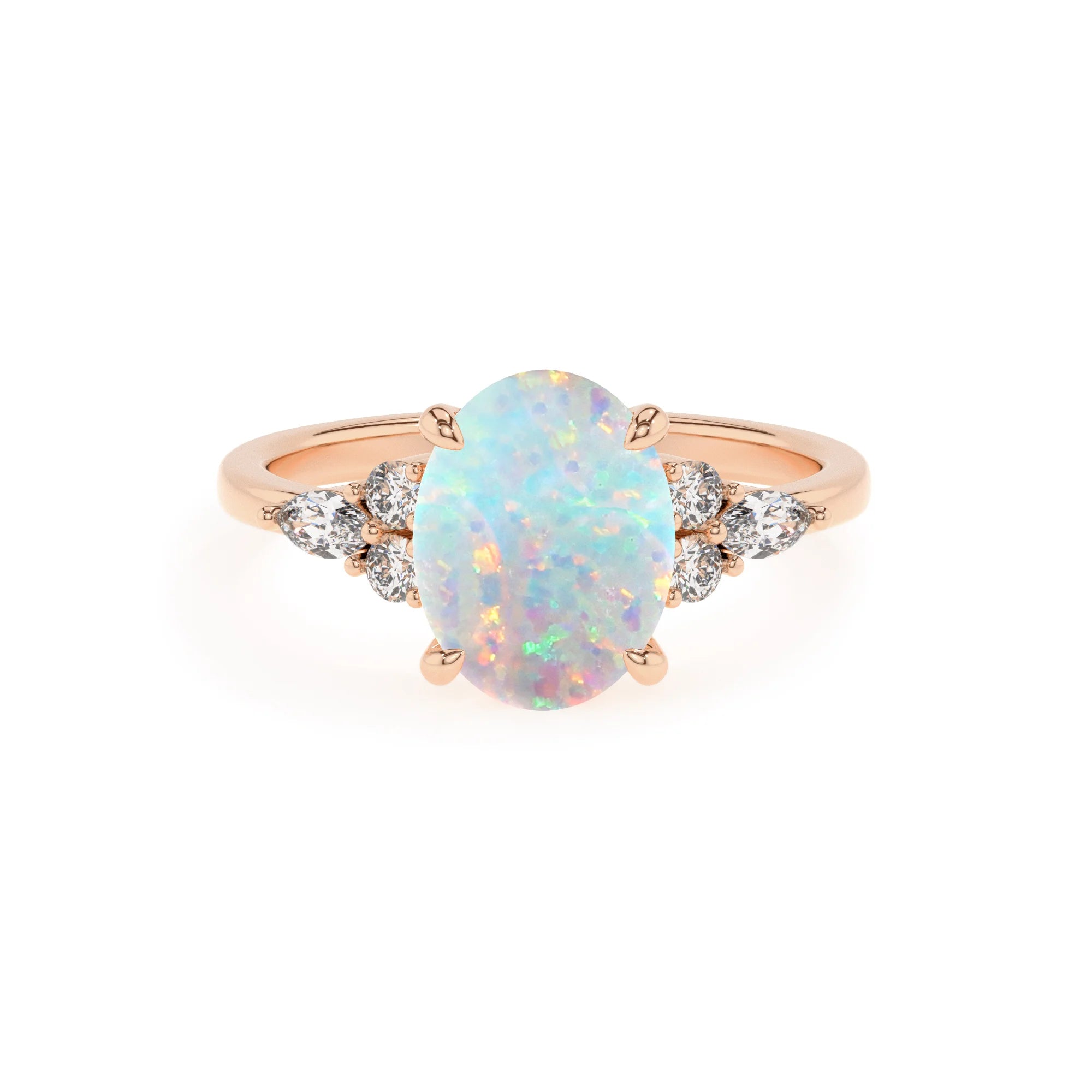 lab grown opal oval solitaire rings in rose gold