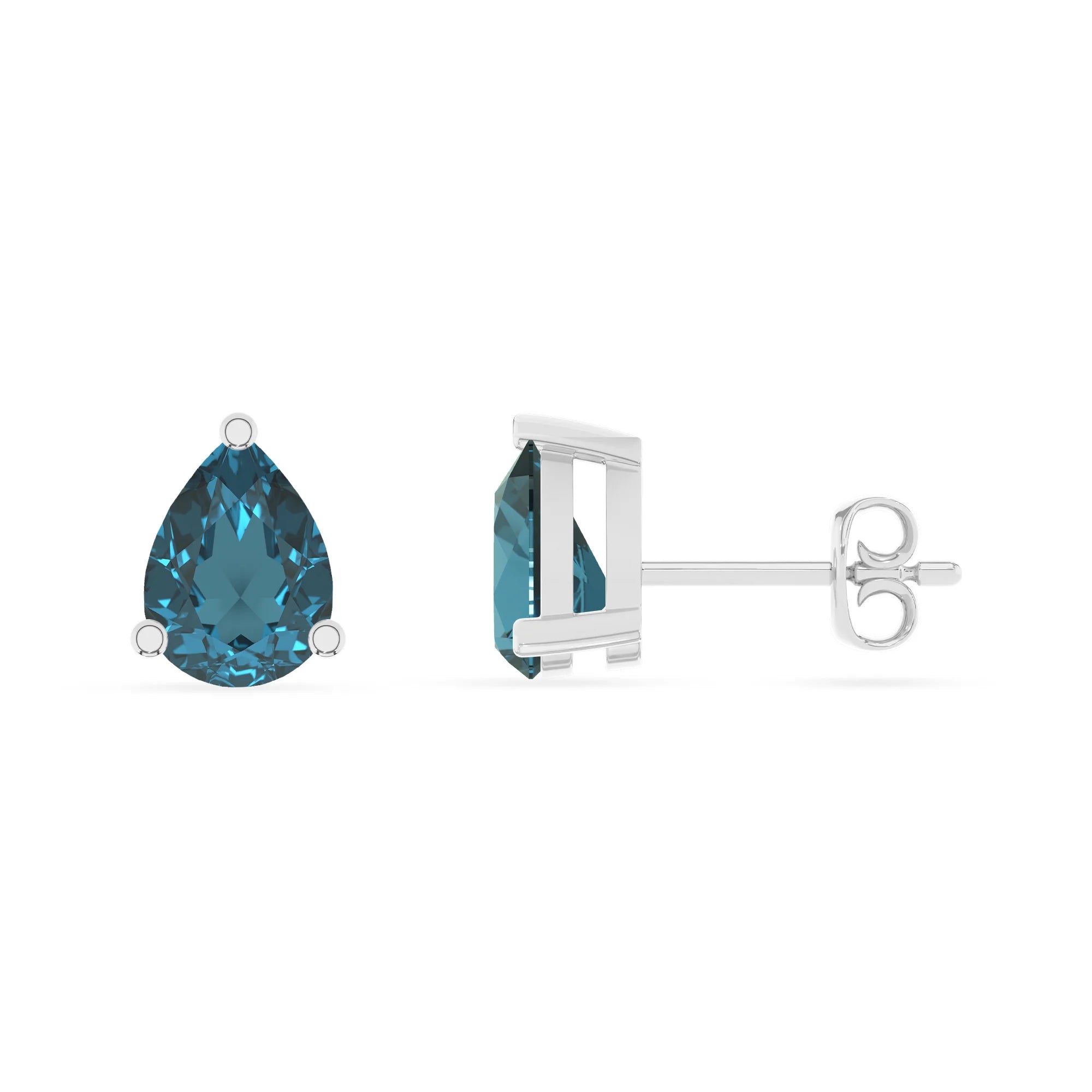 natural london blue topaz pear stud earrings in white gold