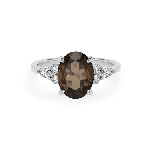 natural smoky-quartz oval solitaire rings in white gold