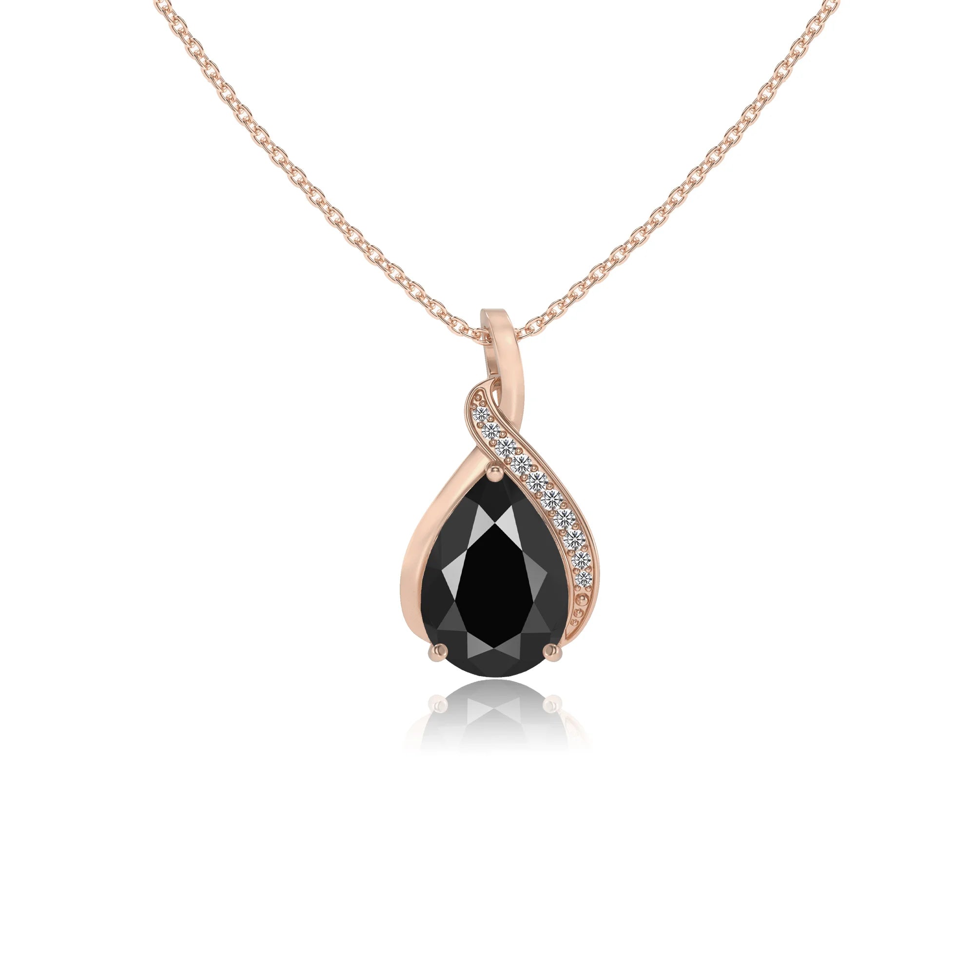 natural black-onyx pear solitaire necklaces in rose gold