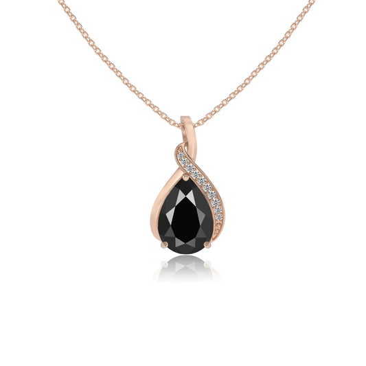 natural black-onyx pear solitaire necklaces in rose gold