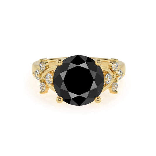 natural black-onyx round solitaire rings in yellow gold