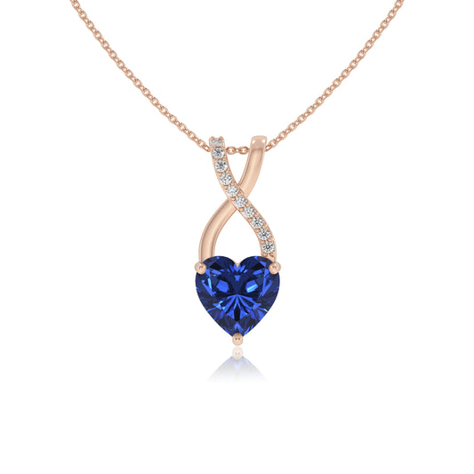 lab grown blue-sapphire heart solitaire necklaces in rose gold