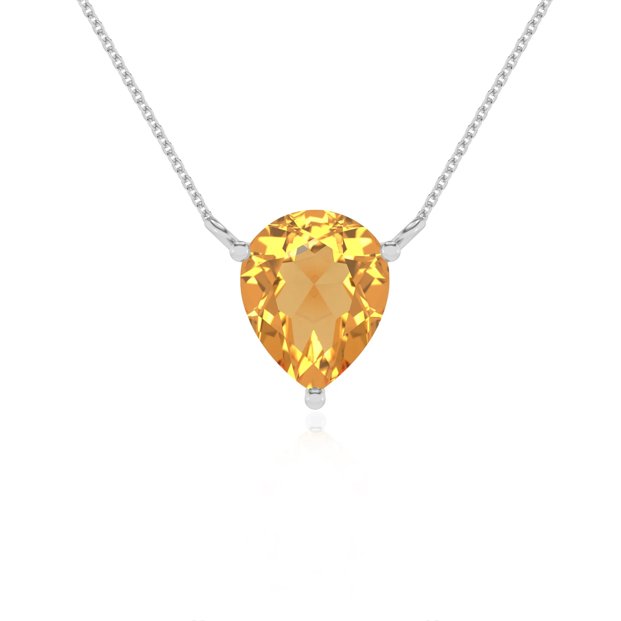 lab grown citrine pear solitaire necklaces in white gold