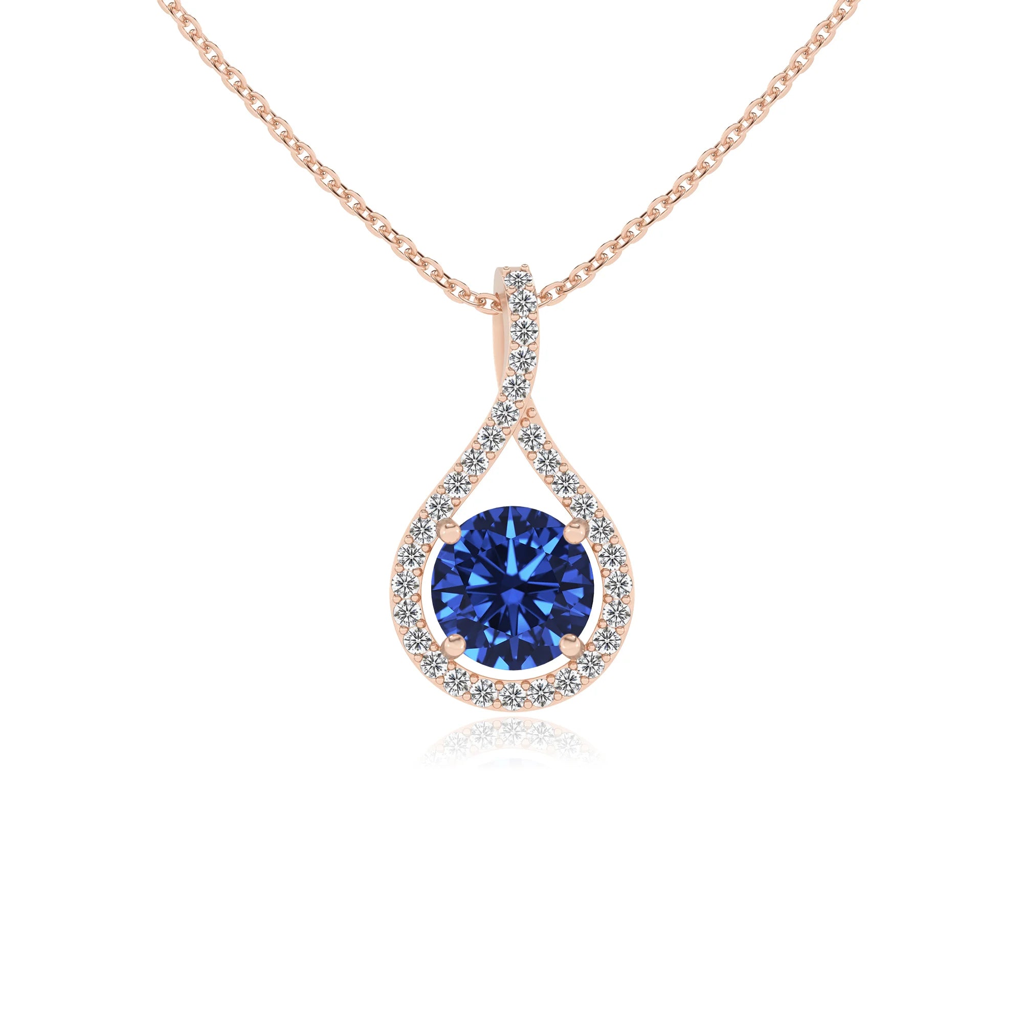 lab grown blue-sapphire round solitaire necklaces in rose gold