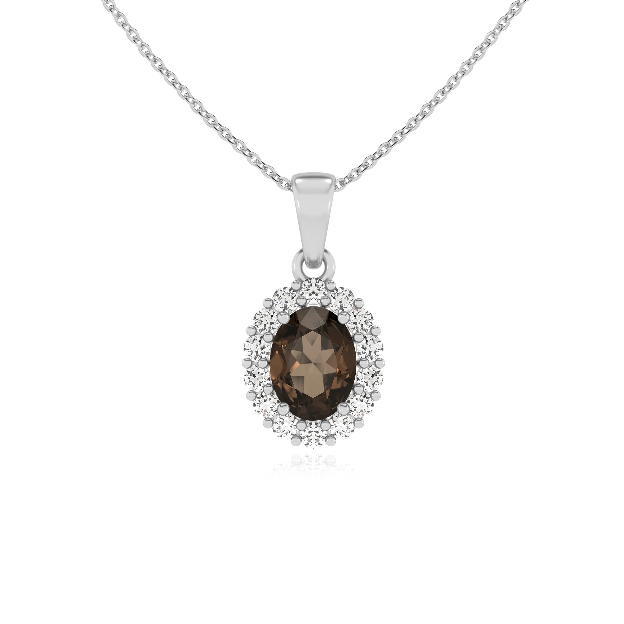 natural smoky-quartz oval solitaire necklaces in sterling silver