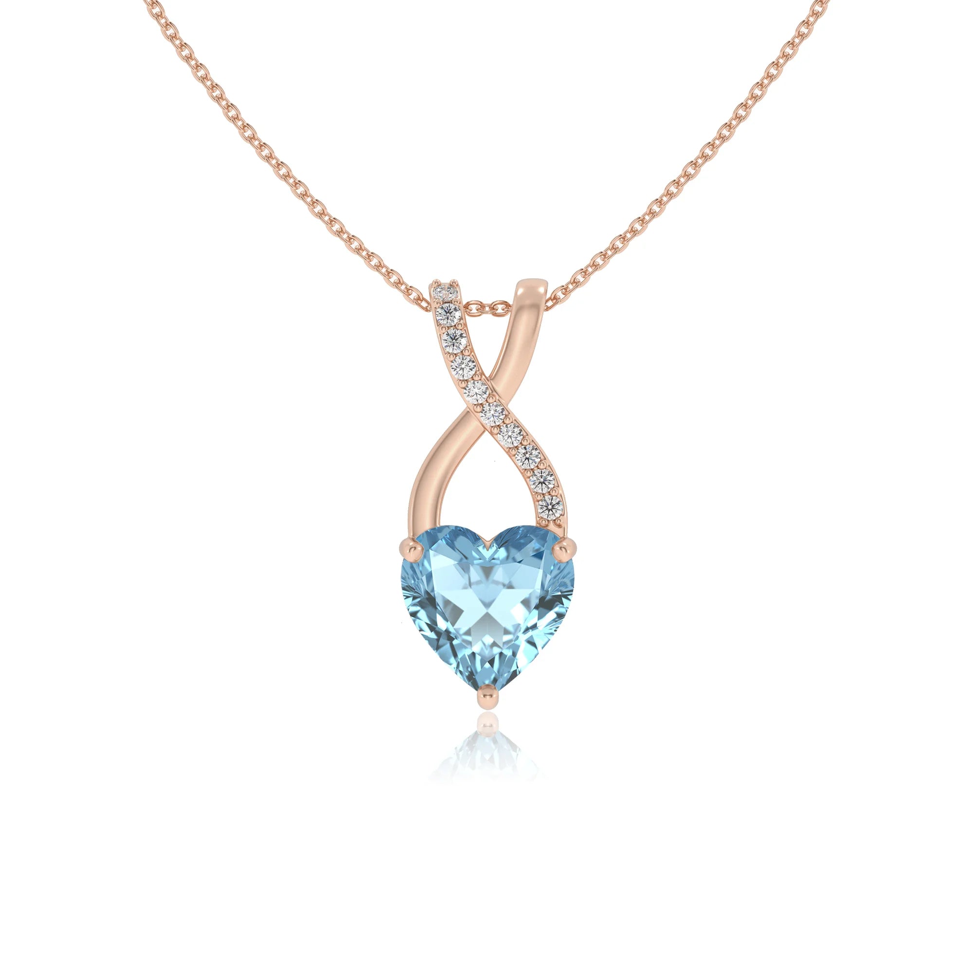 lab grown aquamarine heart solitaire necklaces in rose gold