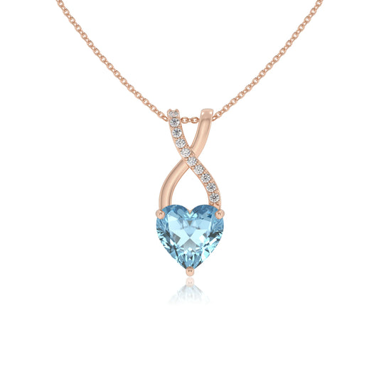 lab grown aquamarine heart solitaire necklaces in rose gold