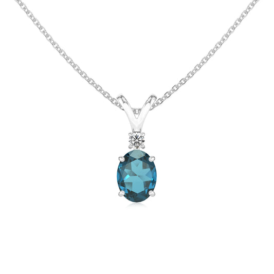 natural london-blue-topaz oval solitaire v-bale necklaces in platinum